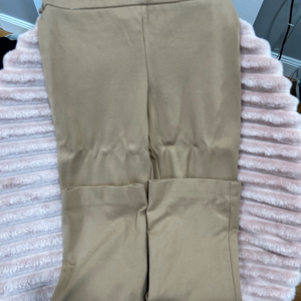 Express Beige Flared Yoga Dress Pants with Fake Pockets, Size XS